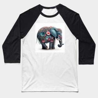 Beautiful Flowered Elephant Baseball T-Shirt